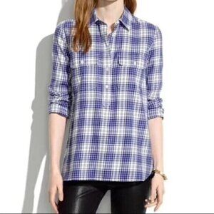 Madewell Blue and White Plaid Button-Down Shirt